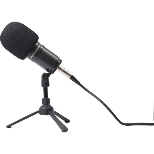 Zoom ZDM-1 Podcast Mic Pack with dynamic microphone, studio headphones, stand, cable, and windscreen — ideal for podcasting and streaming.