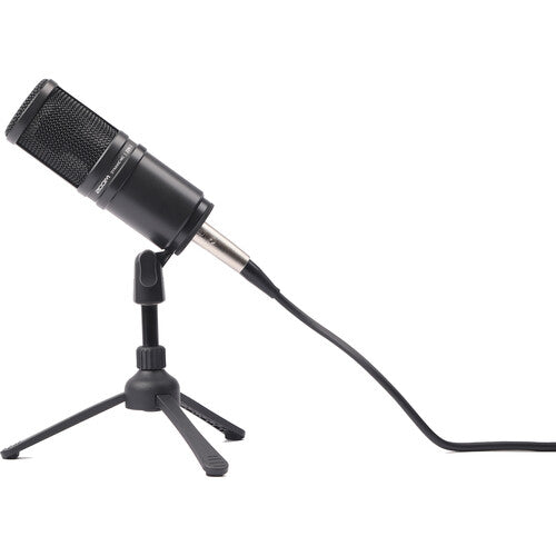 Zoom ZDM-1 Podcast Mic Pack with dynamic microphone, studio headphones, stand, cable, and windscreen — ideal for podcasting and streaming.