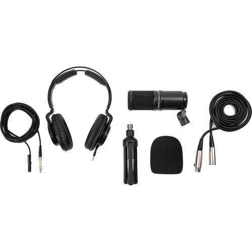 Zoom ZDM-1 Podcast Mic Pack with dynamic microphone, studio headphones, stand, cable, and windscreen — ideal for podcasting and streaming.