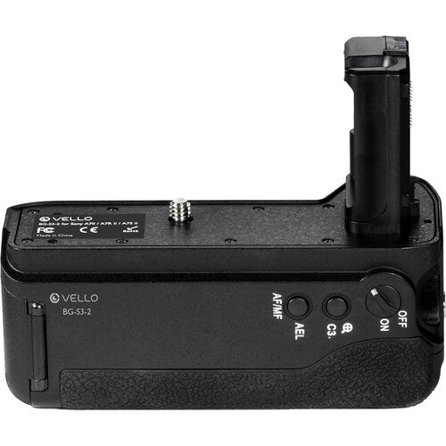 Sony VG-C2EM Battery Grip for a7 II, a7R II, and a7S II, extending battery life and providing ergonomic support for vertical shooting.