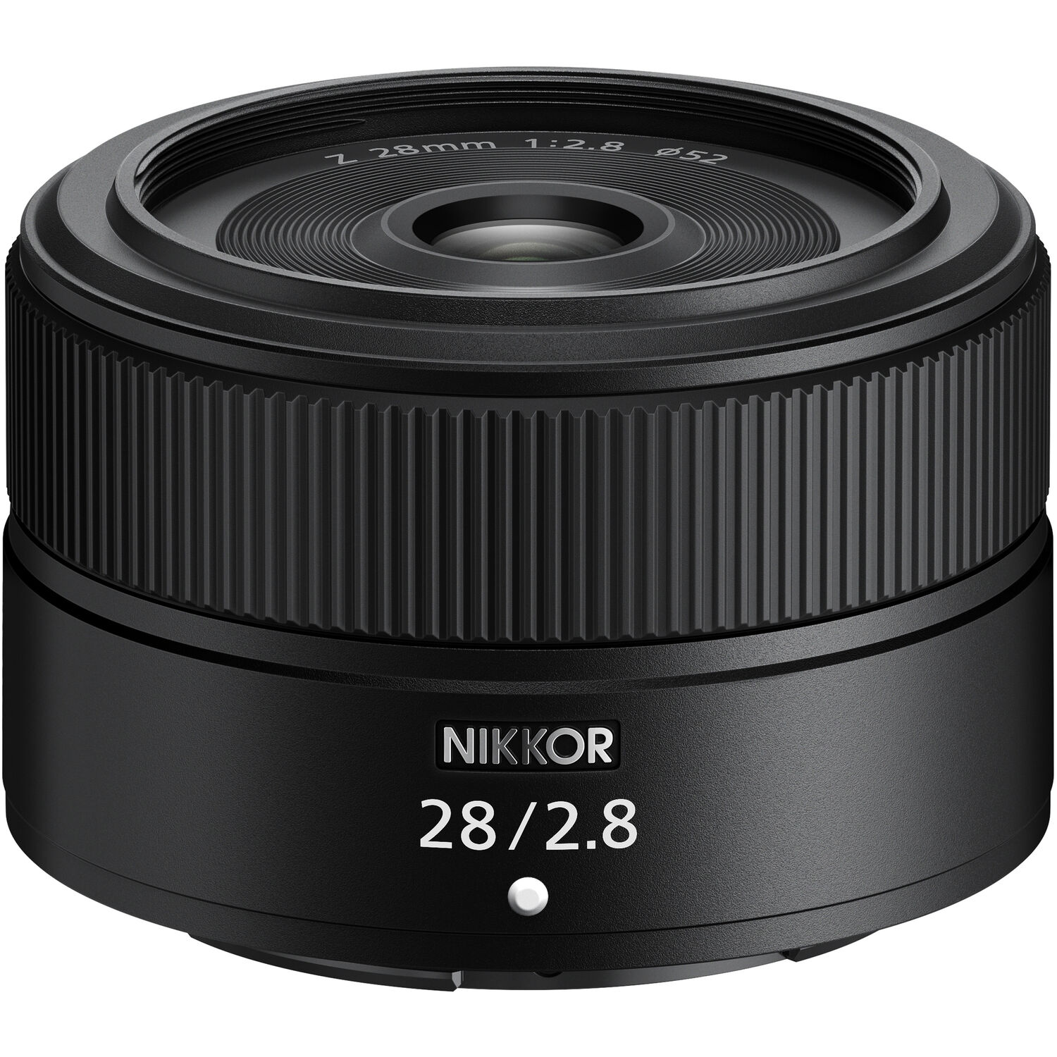Black camera lens with 'Nikkor' branding on a white background
