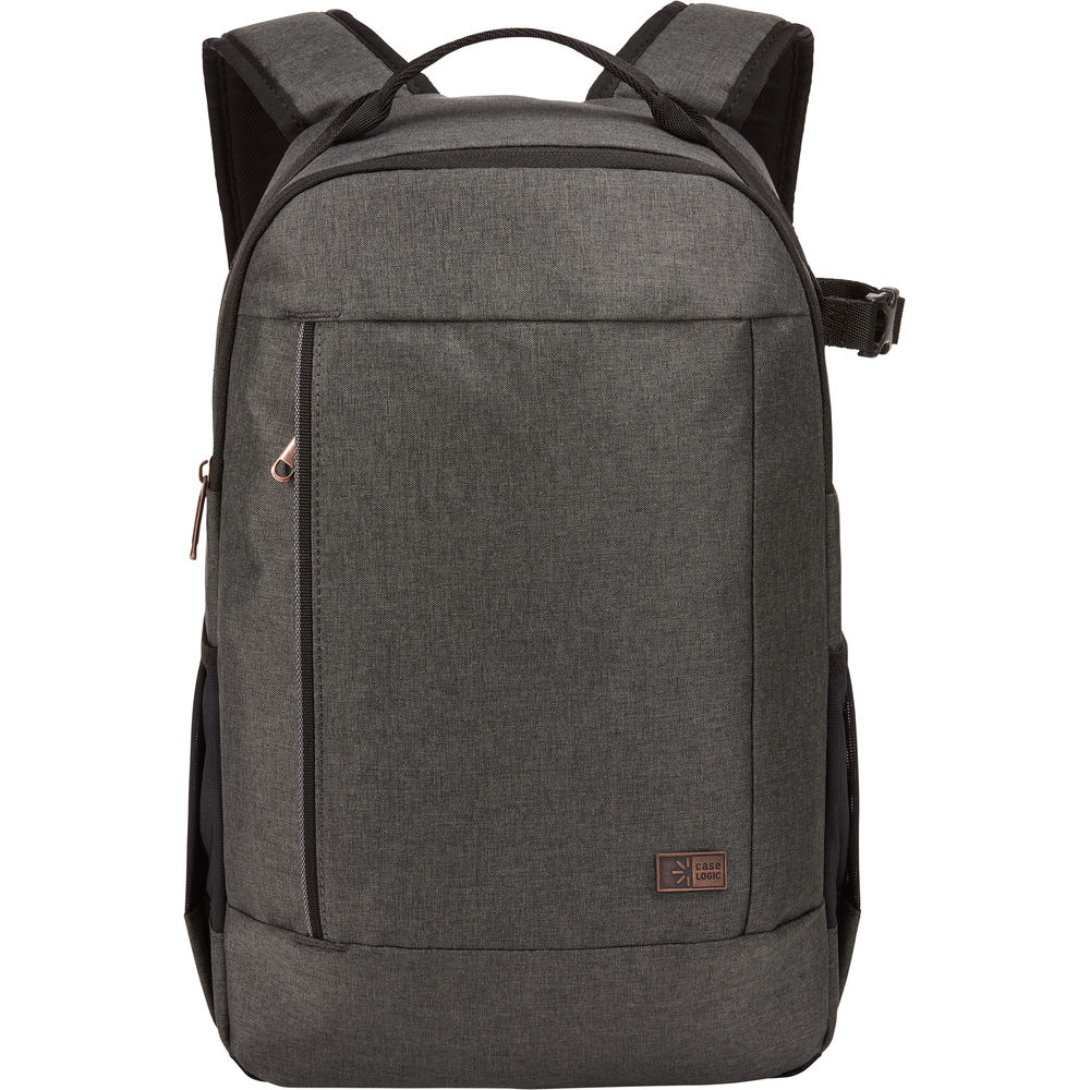 Gray backpack with a visible brand logo on a white background