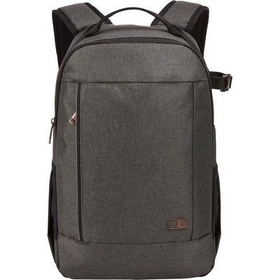Gray backpack with a visible brand logo on a white background