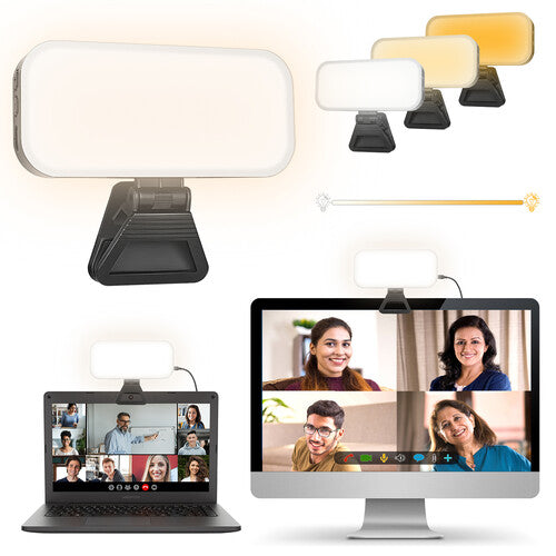 A clip-on video light that features 3000-9000K adjustable colour temperatures and 10 levels of soft brightness. Ideal for remote working.