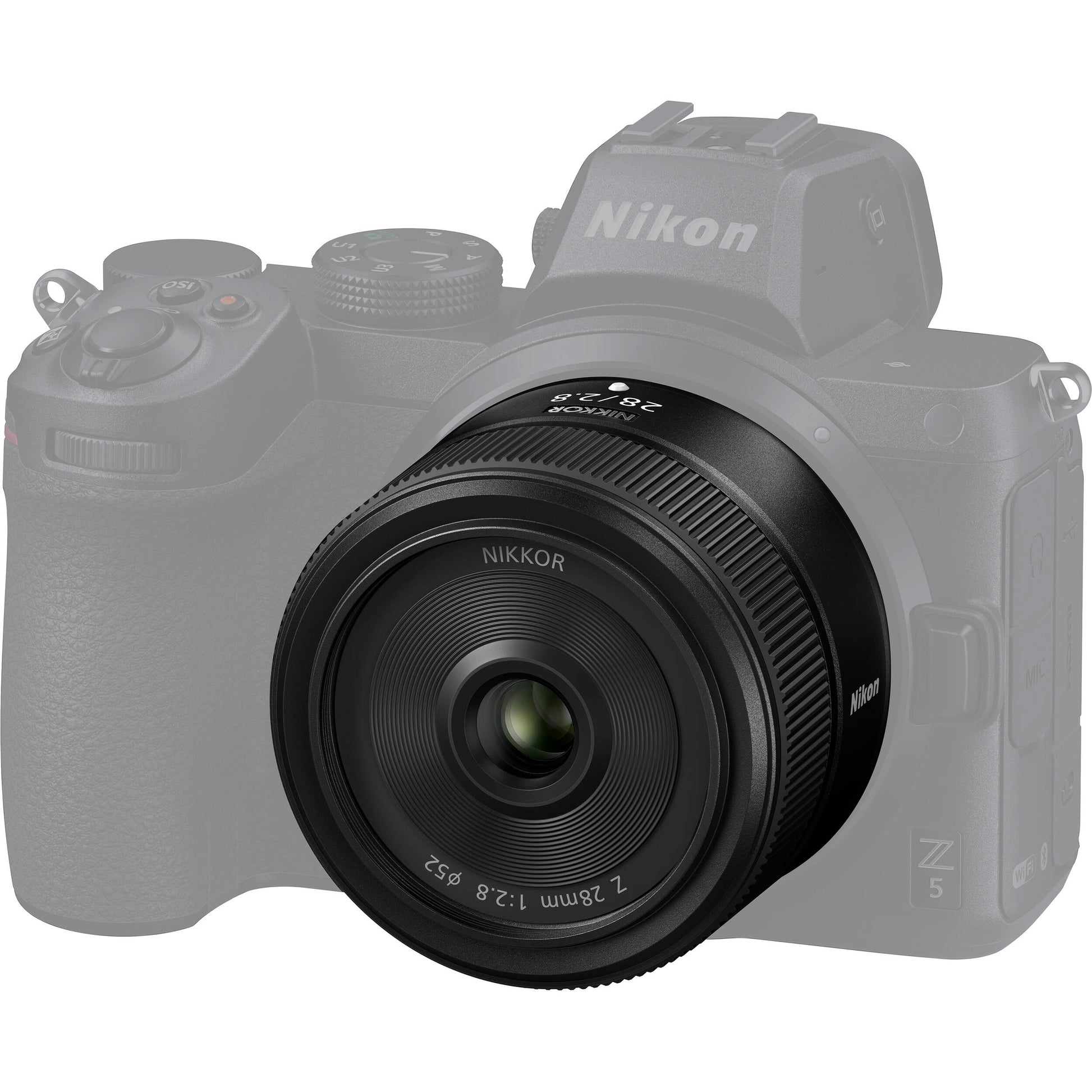 Nikon camera with lens on a white background