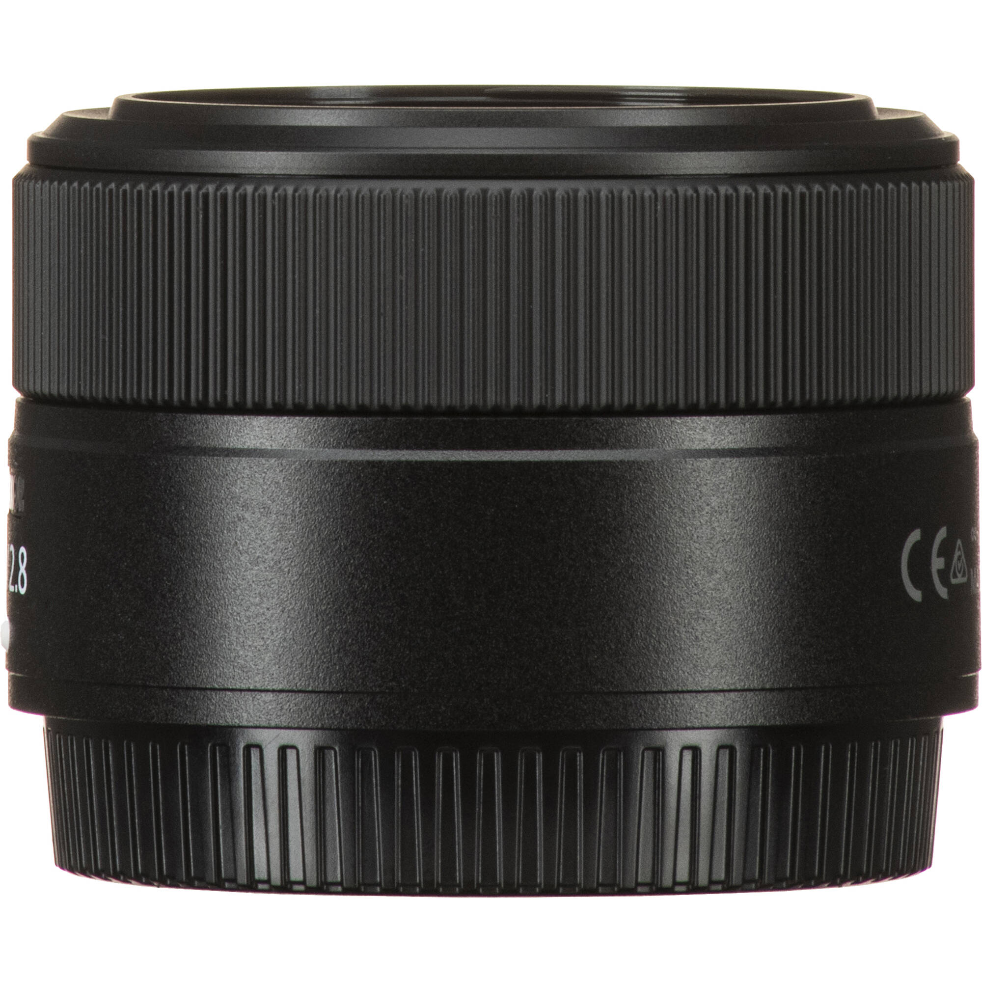 Black camera lens on a white background