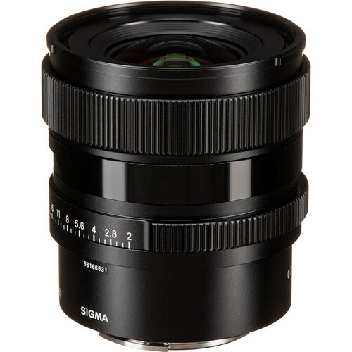 Sigma 20mm f/2 DG DN Contemporary wide-angle prime lens for full-frame mirrorless cameras featuring bright f/2 aperture, advanced optical design with FLD and SLD elements, and compact durable construction.