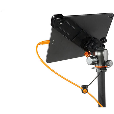 Tether Tools TetherGuard Camera Support attached to camera with tether cable.
