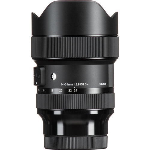 Sigma 14-24mm f/2.8 DG DN Art ultra-wide-angle zoom lens for full-frame mirrorless cameras with 18 optical elements including FLD and SLD elements, advanced coatings to reduce flare and ghosting, dust and splash-proof design, and an 11-blade rounded diaphragm for smooth bokeh.