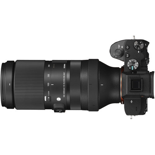 Sigma 100-400mm f/5-6.3 DG DN telephoto zoom lens for full-frame mirrorless cameras with contemporary design.