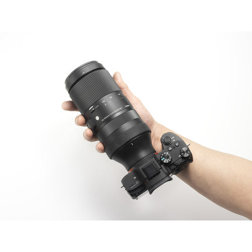 Sigma 100-400mm f/5-6.3 DG DN telephoto zoom lens for full-frame mirrorless cameras with contemporary design.