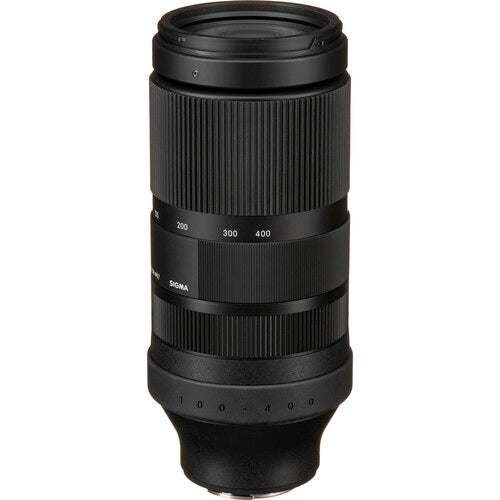 Sigma 100-400mm f/5-6.3 DG DN telephoto zoom lens for full-frame mirrorless cameras with contemporary design.