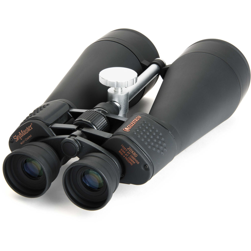 Black binoculars with a white background