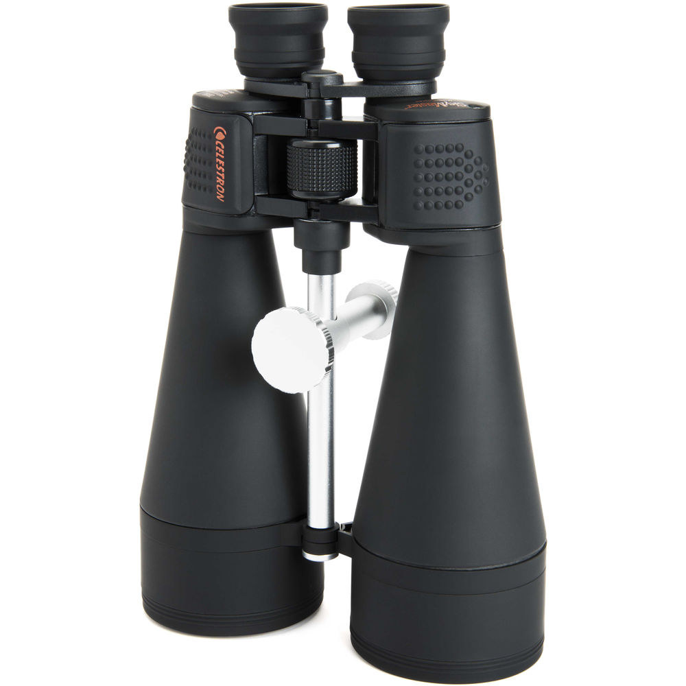 Black binoculars with a white background