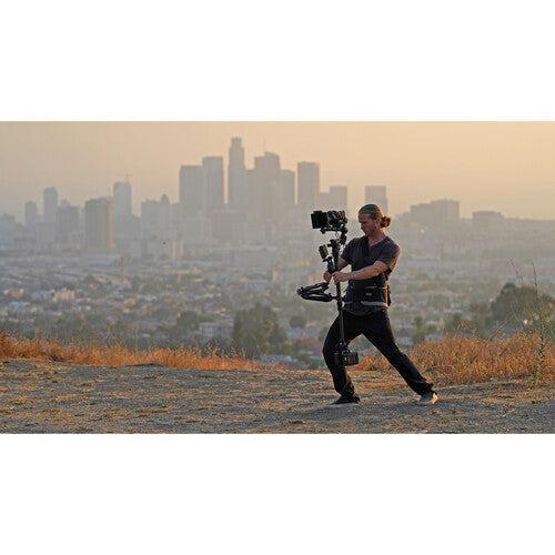 Tilta Float Handheld Gimbal Support System for DJI RS 2 with V-Mount battery for balanced and extended shooting.