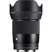 Sigma 23mm f/1.4 DC DN Contemporary wide-angle prime lens for APS-C mirrorless cameras featuring bright f/1.4 aperture, advanced optics with SLD and aspherical elements, compact lightweight design, and quiet high-speed autofocus.