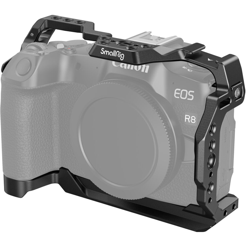 A reliable and protective aluminium framed camera cage that enables you to effortlessly mount accessories on your Canon EOS R8. 
