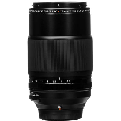 Black camera lens on a white background