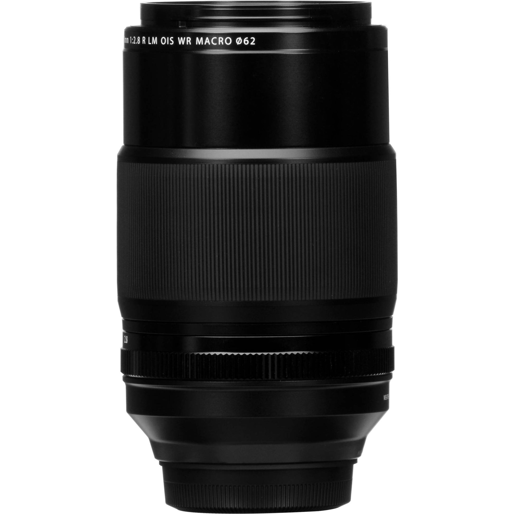 Black camera lens on a white background