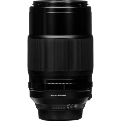 Black camera lens with 'Weather Resistant' text on a white background