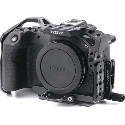 Tilta Full Camera Cage for Canon R8 in black, with multiple mounting points and cold shoe mounts.