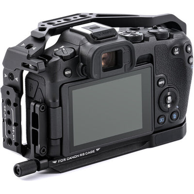 Tilta Full Camera Cage for Canon R8 in black, with multiple mounting points and cold shoe mounts.