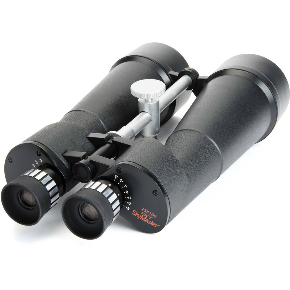 Black binoculars with a white background