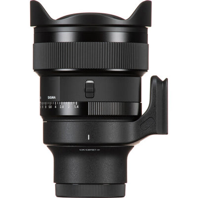 Sigma 14mm f/1.4 DG DN Art ultra-wide-angle prime lens for full-frame mirrorless cameras with bright aperture, advanced optics including FLD and SLD elements, dust and splashproof construction, and tripod socket for stability during astrophotography.