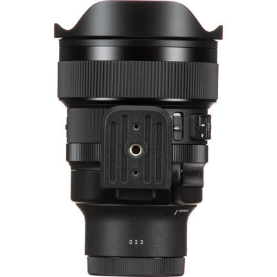 Sigma 14mm f/1.4 DG DN Art ultra-wide-angle prime lens for full-frame mirrorless cameras with bright aperture, advanced optics including FLD and SLD elements, dust and splashproof construction, and tripod socket for stability during astrophotography.