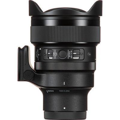 Sigma 14mm f/1.4 DG DN Art ultra-wide-angle prime lens for full-frame mirrorless cameras with bright aperture, advanced optics including FLD and SLD elements, dust and splashproof construction, and tripod socket for stability during astrophotography.