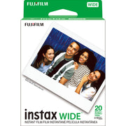 Fujifilm Instax Wide Instant Film pack with 20 sheets of high-quality, vibrant color film featuring a 62 x 99 mm image area and ISO 800 speed for wide-format instant cameras.