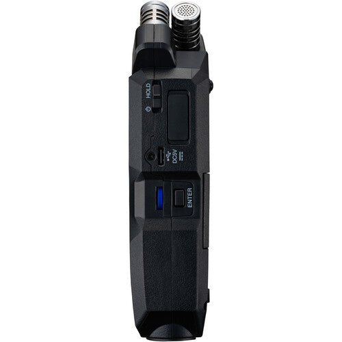Zoom H4 Essential Portable Audio Recorder with 32-bit float, built-in stereo mics, and XLR/TRS inputs for professional recording.