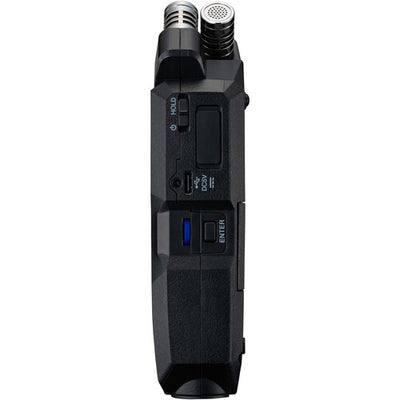 Zoom H4 Essential Portable Audio Recorder with 32-bit float, built-in stereo mics, and XLR/TRS inputs for professional recording.