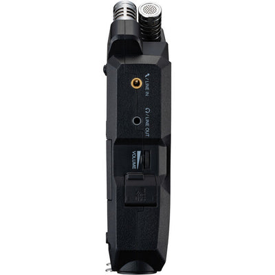 Zoom H4 Essential Portable Audio Recorder with 32-bit float, built-in stereo mics, and XLR/TRS inputs for professional recording.