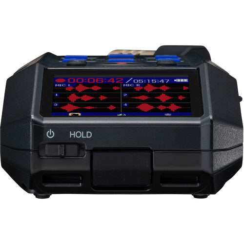 Zoom H6 Essential Portable Audio Recorder with 32-bit float and interchangeable mic capsules for professional field recording.