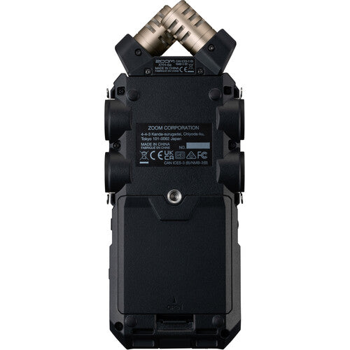Zoom H6 Essential Portable Audio Recorder with 32-bit float and interchangeable mic capsules for professional field recording.