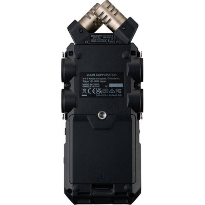 Zoom H6 Essential Portable Audio Recorder with 32-bit float and interchangeable mic capsules for professional field recording.