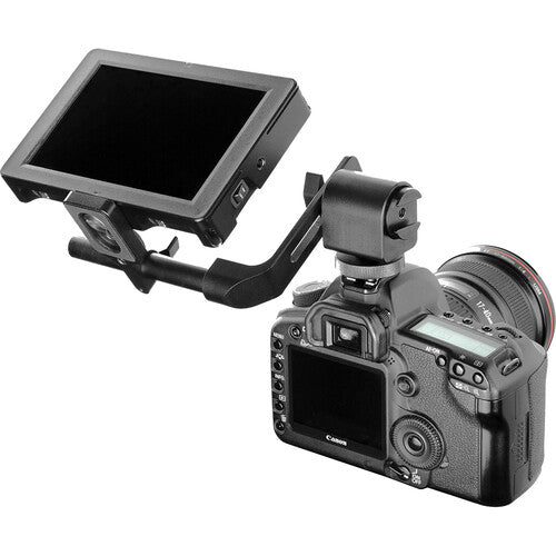 Edelkrone Monitor/EVF Holder securely mounting an external monitor to a camera rig.