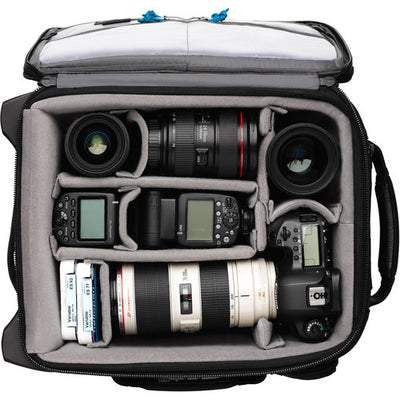 Tenba Roadie Roller 18 in black — professional carry-on camera case with padded dividers, wheels, and weather-resistant design.