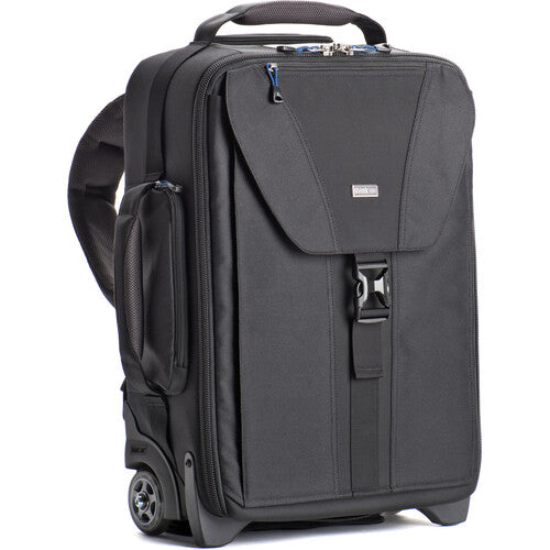 Think Tank Airport TakeOff V2.0 — versatile rolling camera backpack with retractable handle, stowable backpack straps, and space for up to 3 DSLRs, 5 lenses, and a 400mm f/2.8 lens.