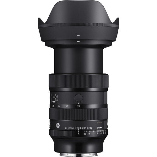 Sigma 24-70mm f/2.8 DG DN Art standard zoom lens for full-frame mirrorless cameras featuring fast aperture, advanced optics with FLD and SLD elements, dust and splash resistance, and fast linear motor autofocus.