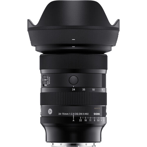 Sigma 24-70mm f/2.8 DG DN Art standard zoom lens for full-frame mirrorless cameras featuring fast aperture, advanced optics with FLD and SLD elements, dust and splash resistance, and fast linear motor autofocus.
