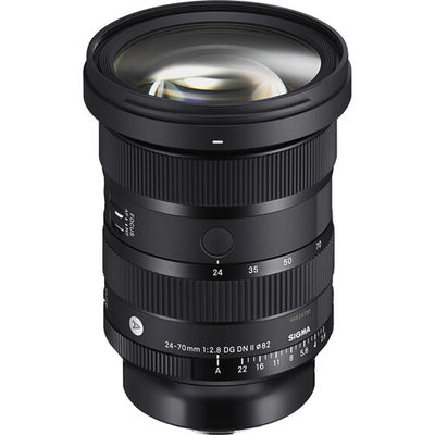 Sigma 24-70mm f/2.8 DG DN Art standard zoom lens for full-frame mirrorless cameras featuring fast aperture, advanced optics with FLD and SLD elements, dust and splash resistance, and fast linear motor autofocus.