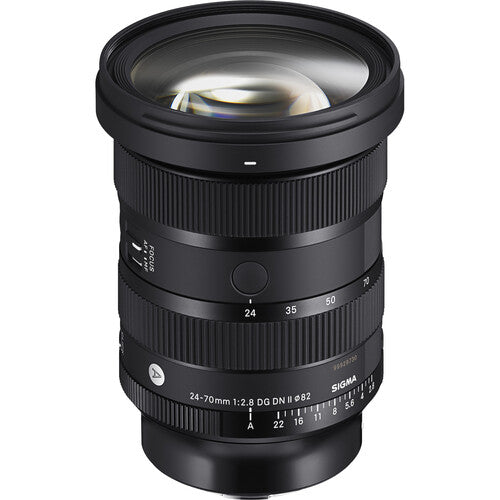 Sigma 24-70mm f/2.8 DG DN Art standard zoom lens for full-frame mirrorless cameras featuring fast aperture, advanced optics with FLD and SLD elements, dust and splash resistance, and fast linear motor autofocus.