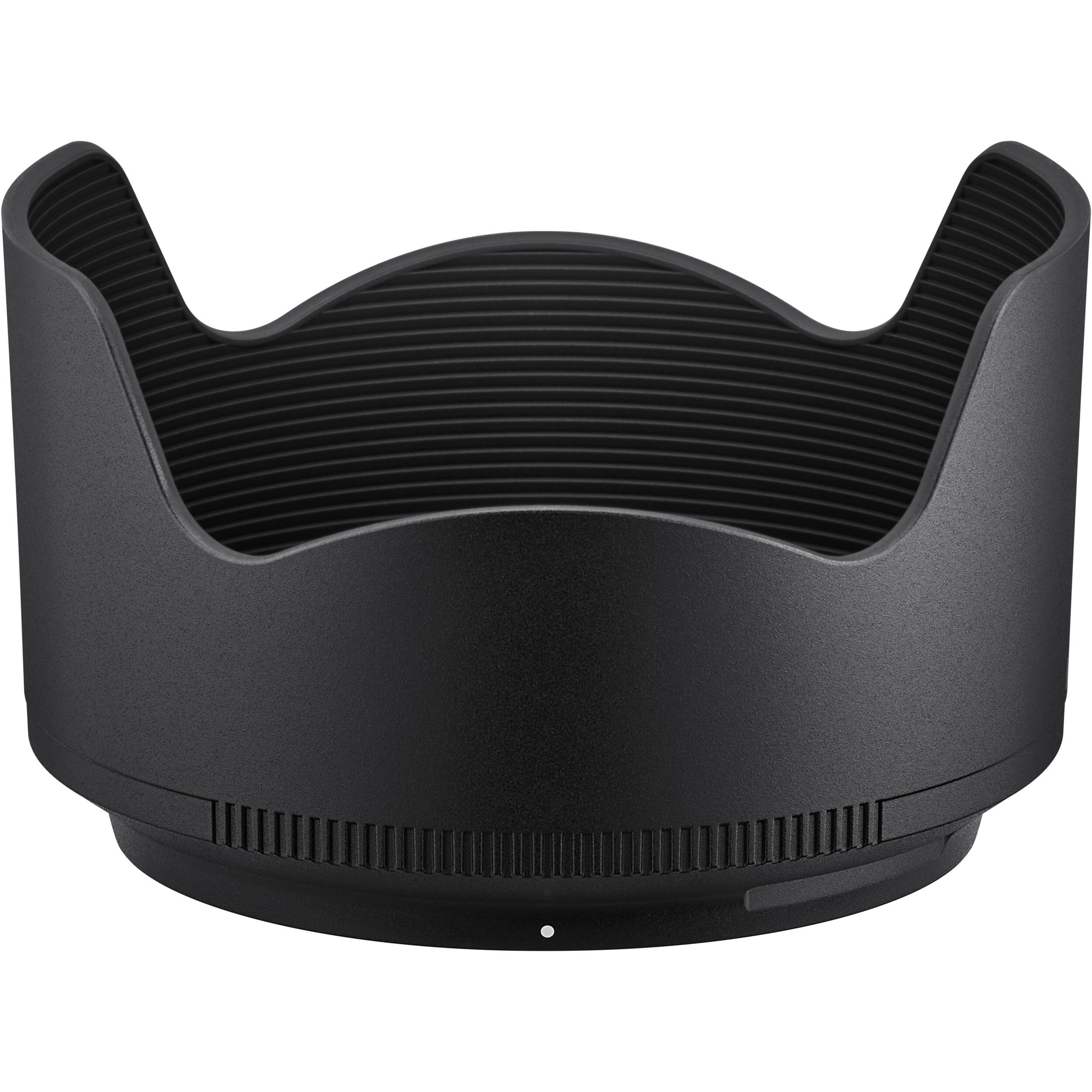 Black camera lens hood on a white background