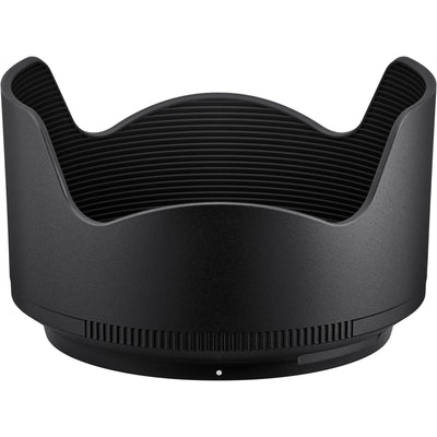 Black camera lens hood on a white background