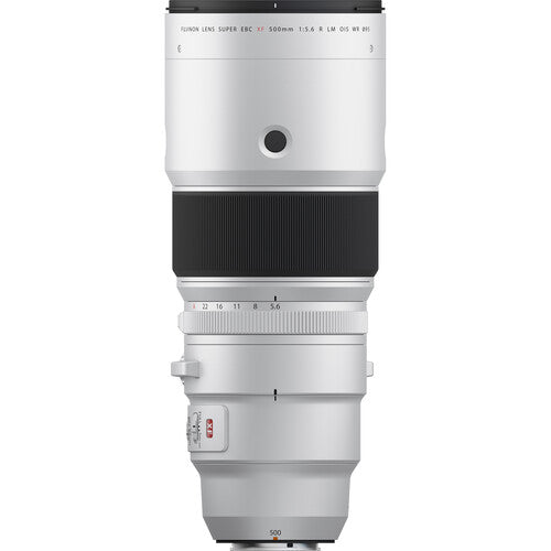 FUJIFILM XF 500mm f/5.6 R LM OIS WR super-telephoto lens for X-Series cameras featuring stabilization and weather sealing.