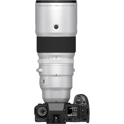 FUJIFILM XF 500mm f/5.6 R LM OIS WR super-telephoto lens for X-Series cameras featuring stabilization and weather sealing.