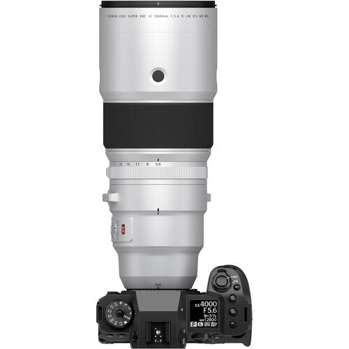 FUJIFILM XF 500mm f/5.6 R LM OIS WR super-telephoto lens for X-Series cameras featuring stabilization and weather sealing.