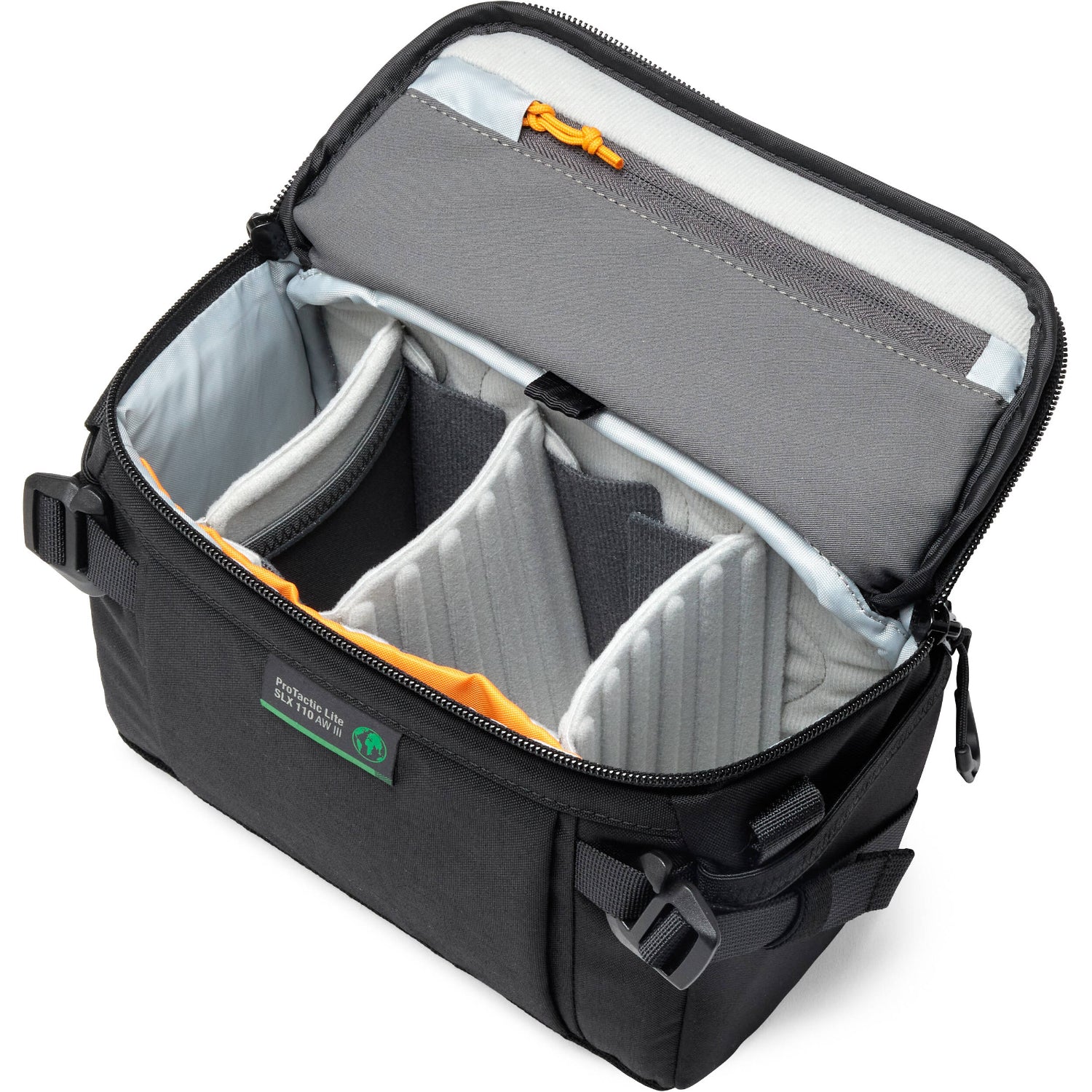 Lowepro ProTactic Lite SLX 110 AW III is a rugged 4L sling bag for mirrorless cameras with 24-70mm lens, offering easy carry and quick gear access.